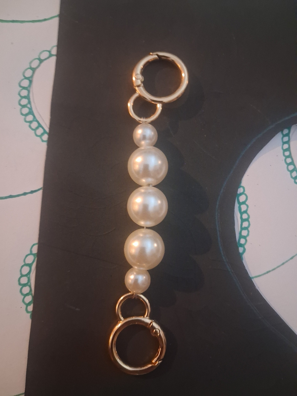 Classic Pearl Drop Charm Bracelt Keychain Purse Accessory Gold and White
